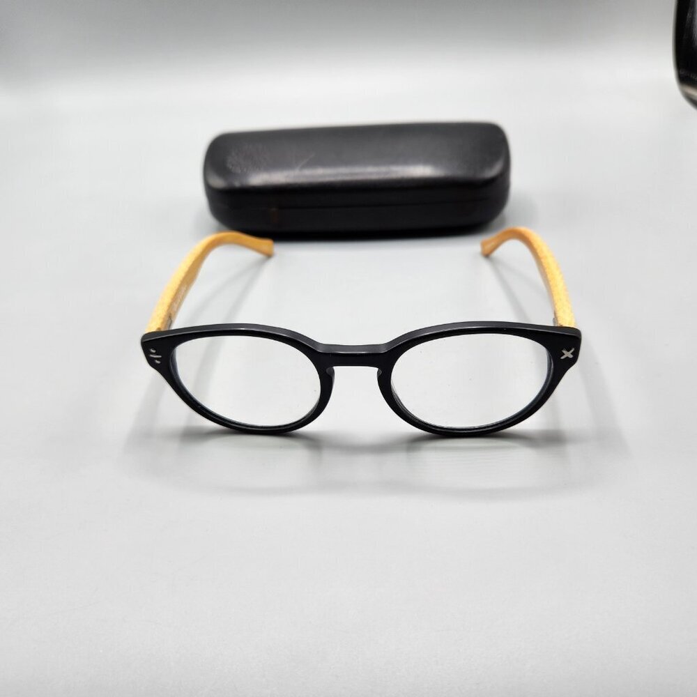 Derek Cardigan 7038 Matte Black Eyeglass Frames Bamboo Arms 48-21-145 140mm